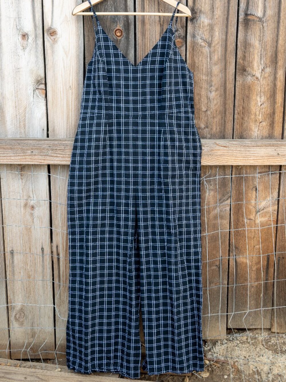Maude Wide Leg Jumpsuit in a Black-and-White Windowpane Plaid XL